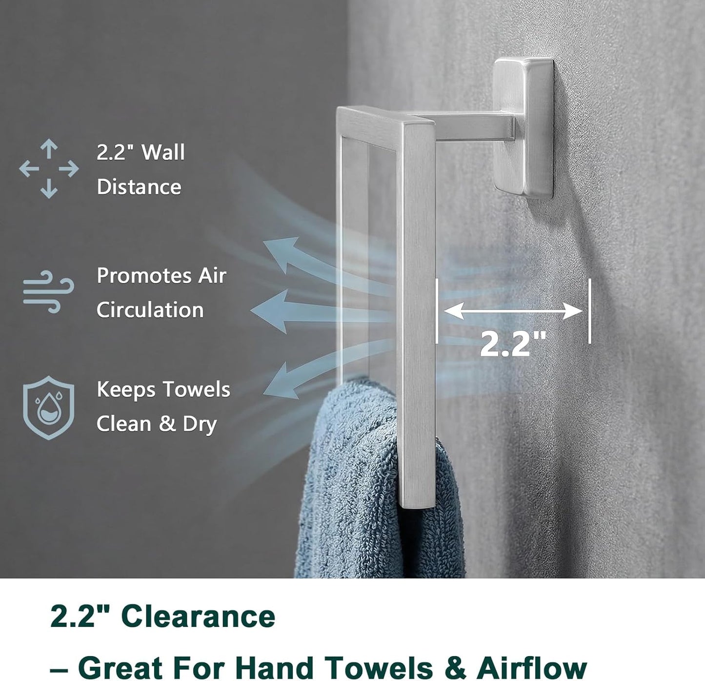 Toallero cuadrado acero inox SUS304 para baño cocina níquel