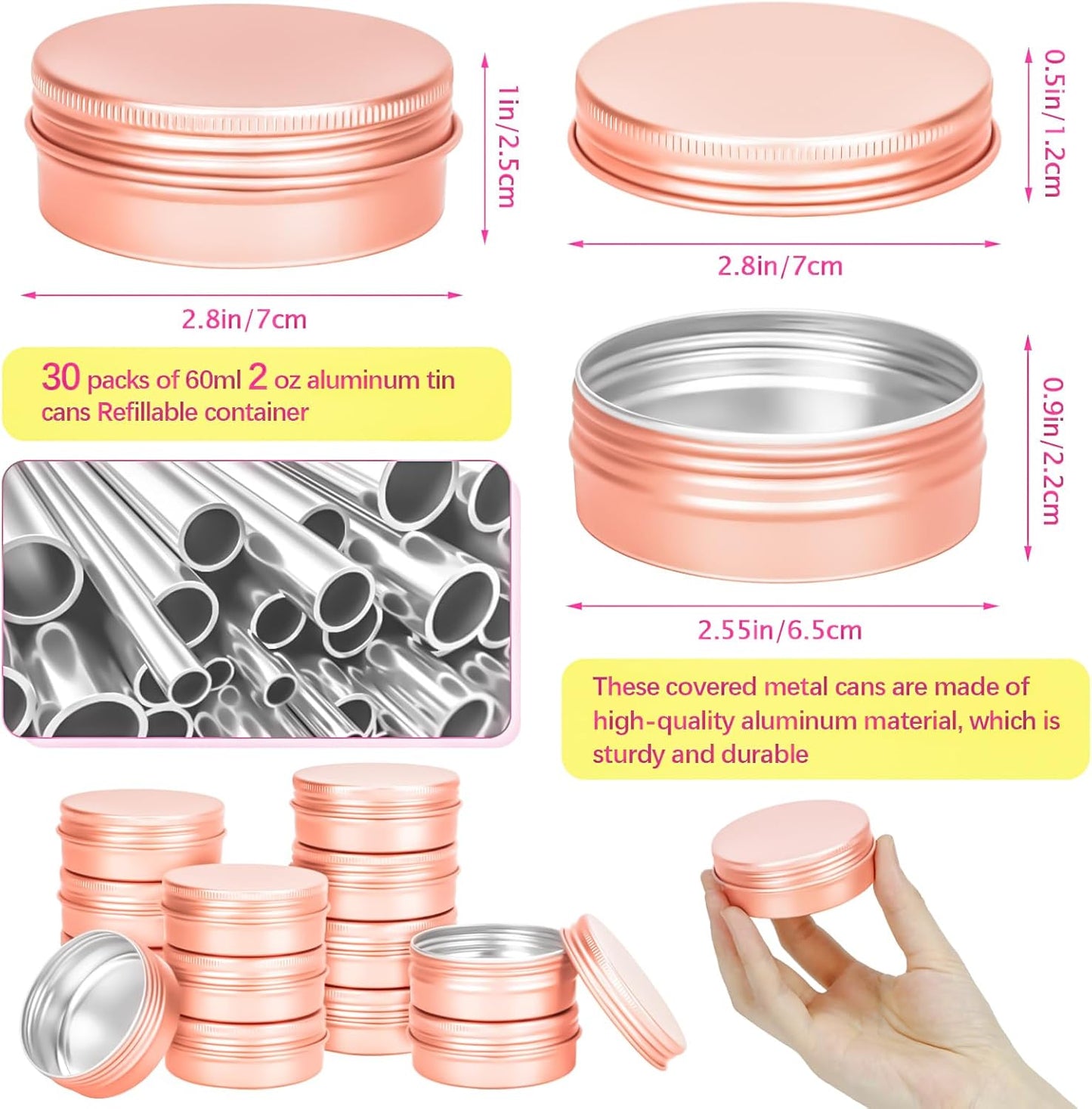30 Pzas Latas Aluminio 2oz con Tapa para Lociones y Especias
