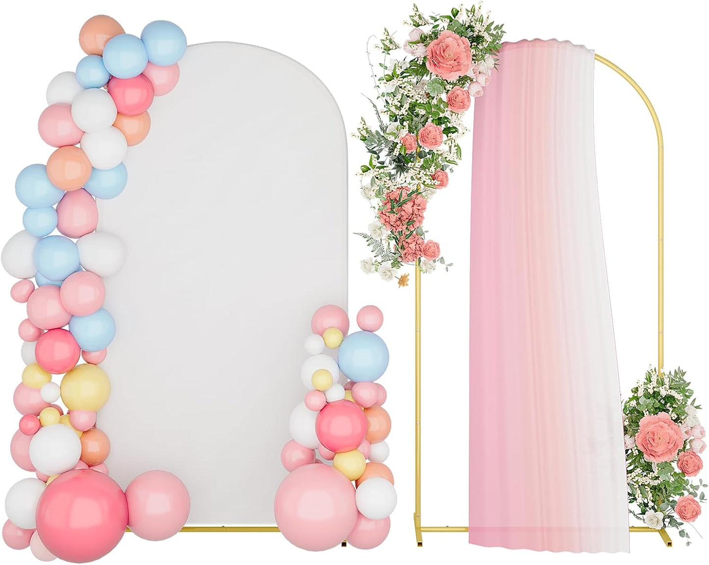 Soporte arco metal 6.6ft cubierta blanca para bodas y eventos