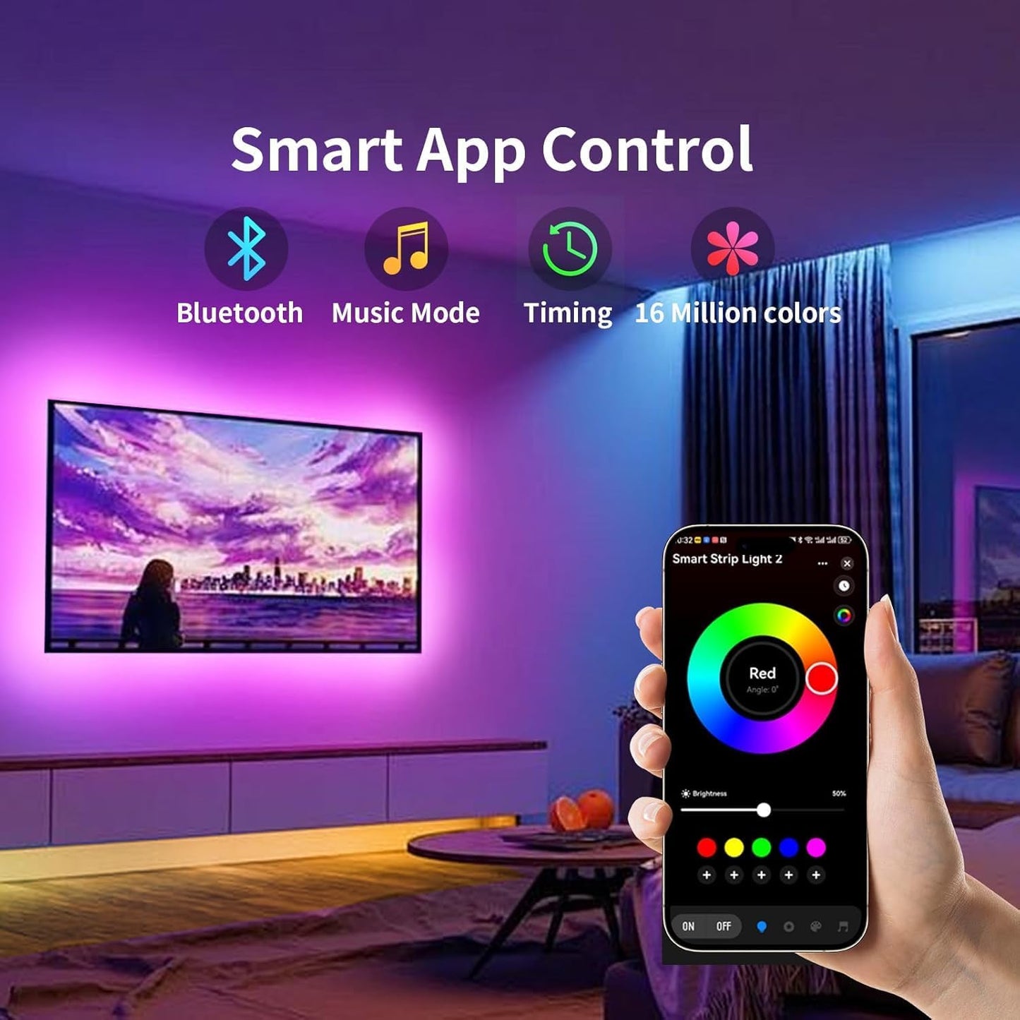 Luces LED TV retroiluminación RGB 40-55pulg con app Bluetooth