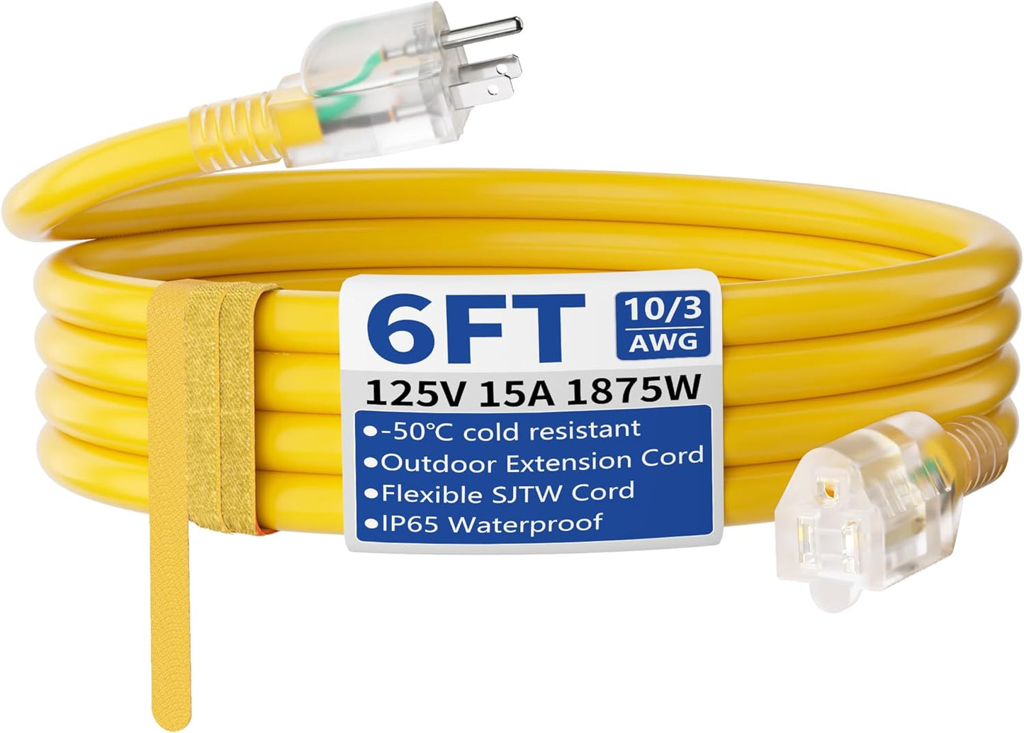 Cable extensión 6ft interior/exterior 10/3 iluminado 15A amarillo