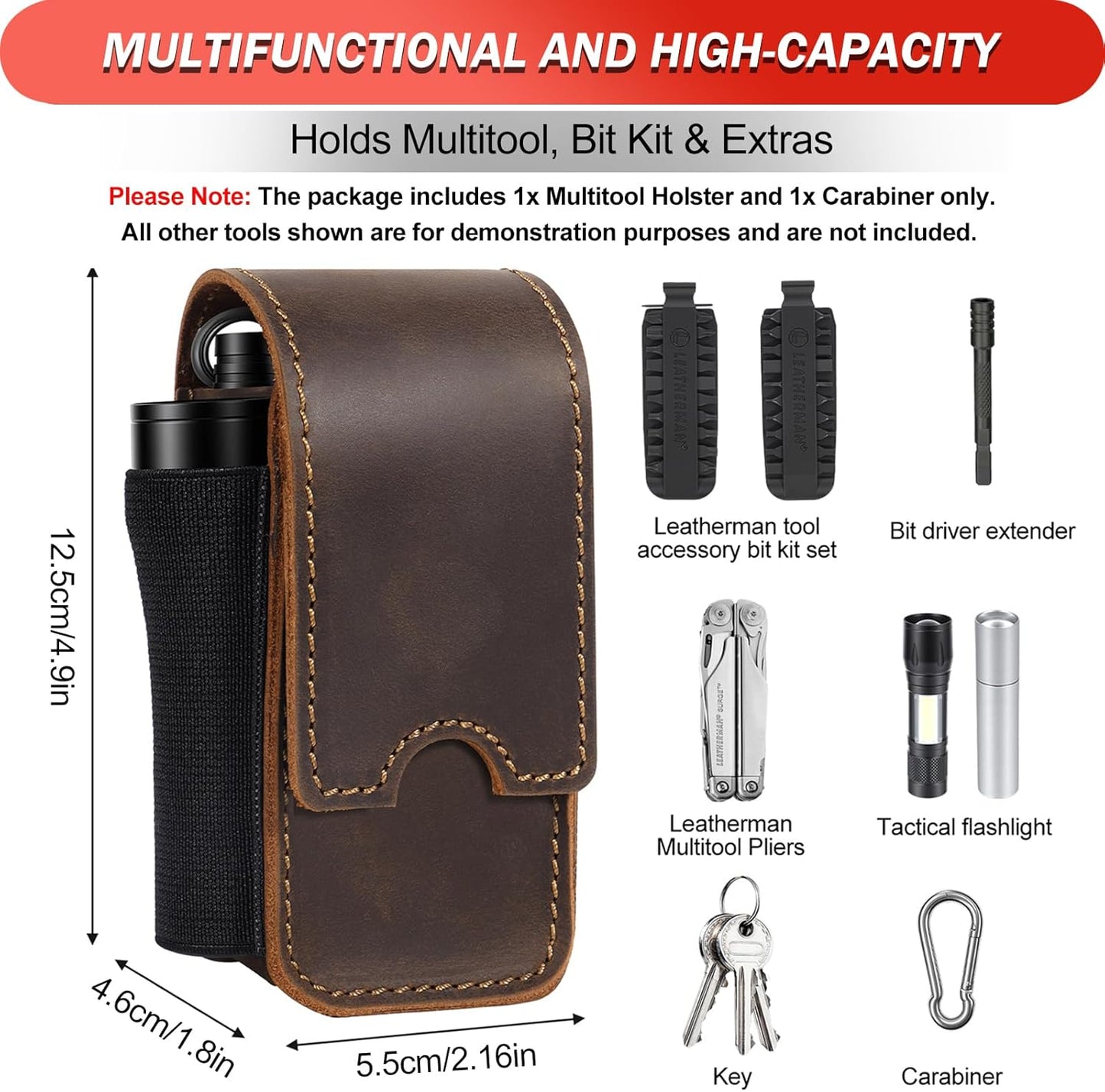 Funda cuero herramientas Leatherman organizador cinturón EDC marrón