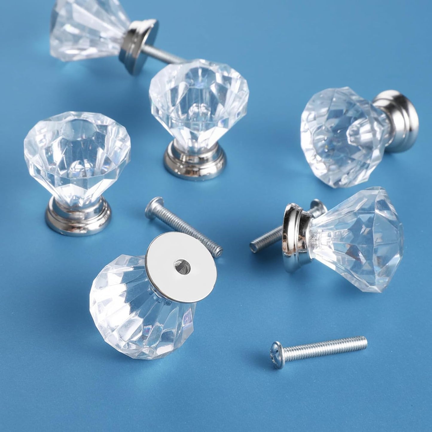 6 Pzas Manillas cristal diamante para muebles modernos