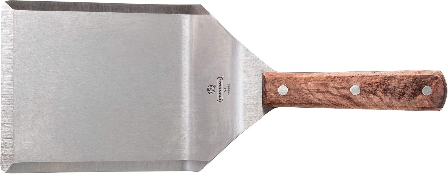 Espátula acero inox 6x5pulg mango madera parrilla