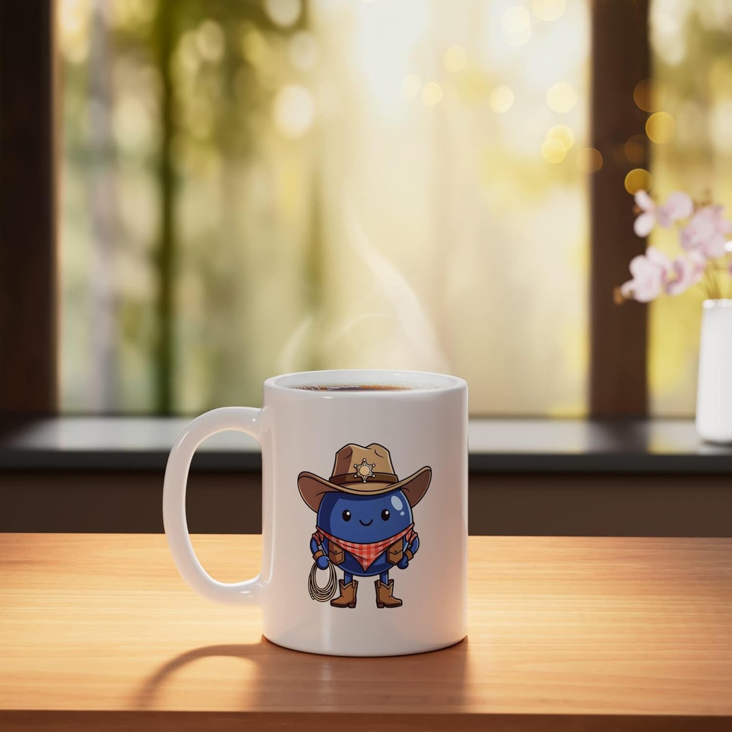 Taza cerámica para disfraz de cowboy blueberry blanca