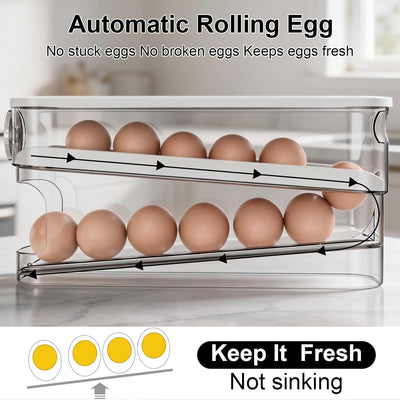 Soporte para huevos con rueda automática, dispensador y organizador para refrigerador