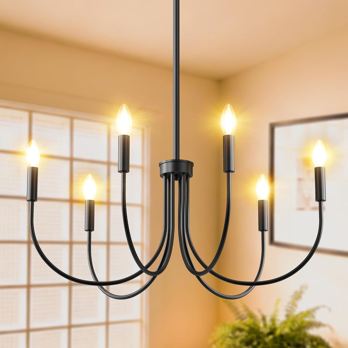 Candelabro 6 luces negras colgante ajustable para isla cocina