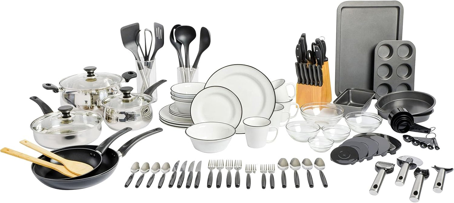 Set 95 Pzas Cocina con Ollas Sartenes Vajilla Bloque Cuchillos