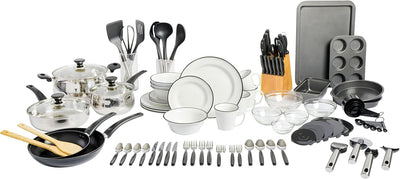 Set 95 Pzas Cocina con Ollas Sartenes Vajilla Bloque Cuchillos