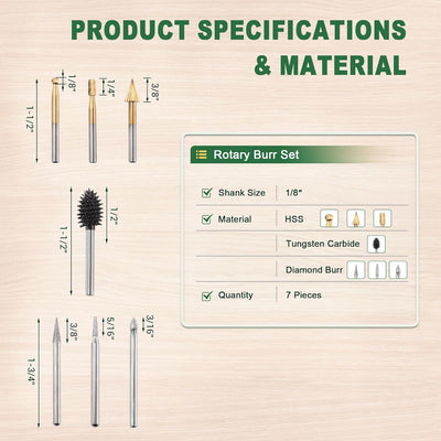 Set 7 Rebabas Madera Brocas Rotativas Diamante Tungsteno