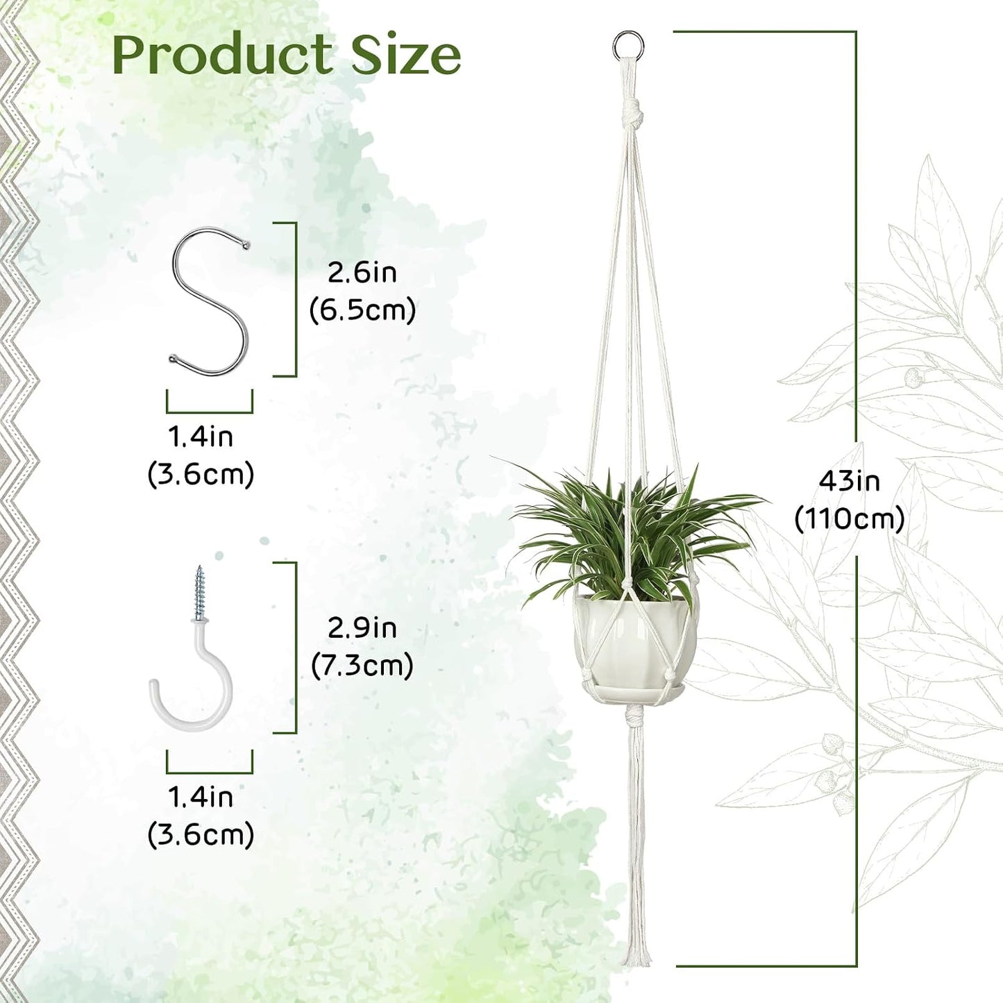 6 Colgadores Macramé para Plantas Interiores con Ganchos y Clavos