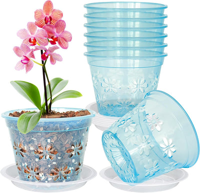 8 Macetas Plástico Transpirable Orquídeas 5pulg Azul