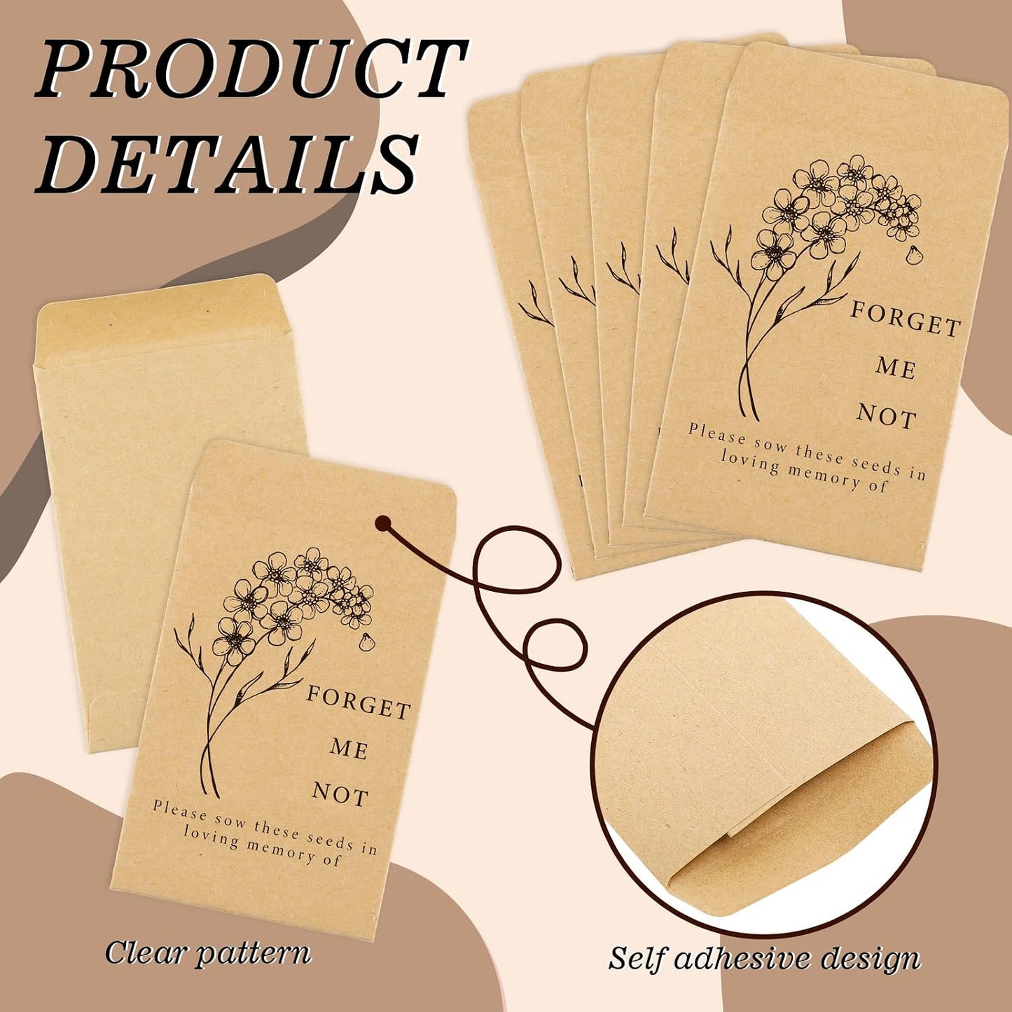 200 Paquetes Semillas Forget Me Not Sobres Kraft Autoadhesivos