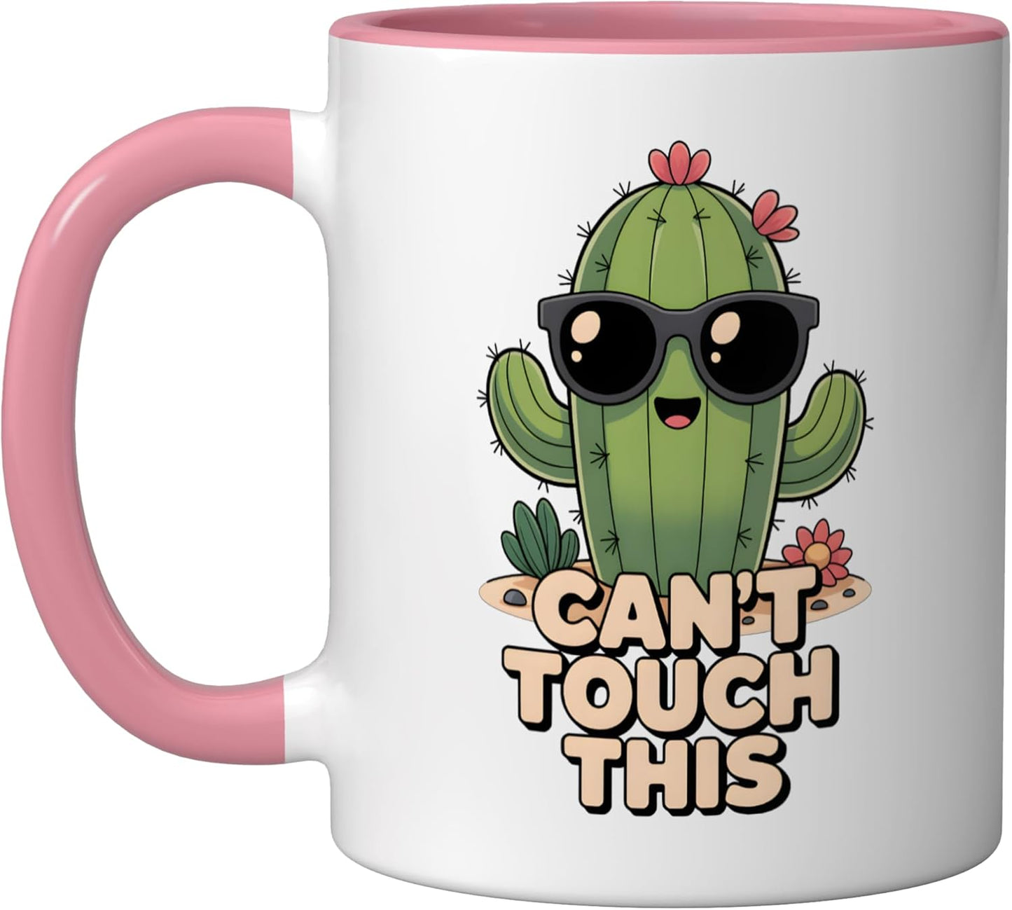 Taza Cerámica Cactus Humorístico Rosa/Blanco