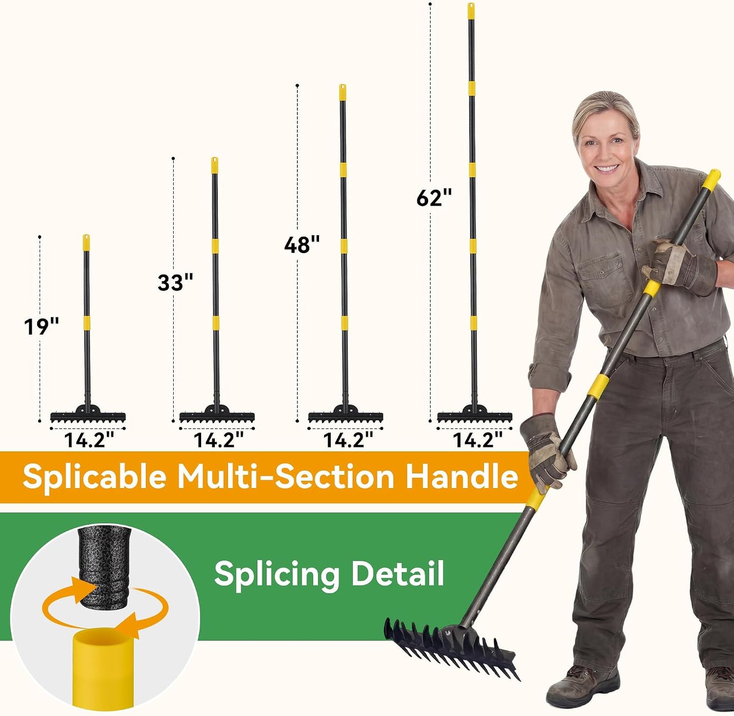 Rastrillo metal jardín 62pulg mango ajustable doble cara