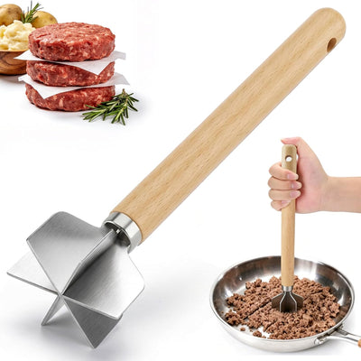 Triturador de carne molida de acero inoxidable con mango de madera