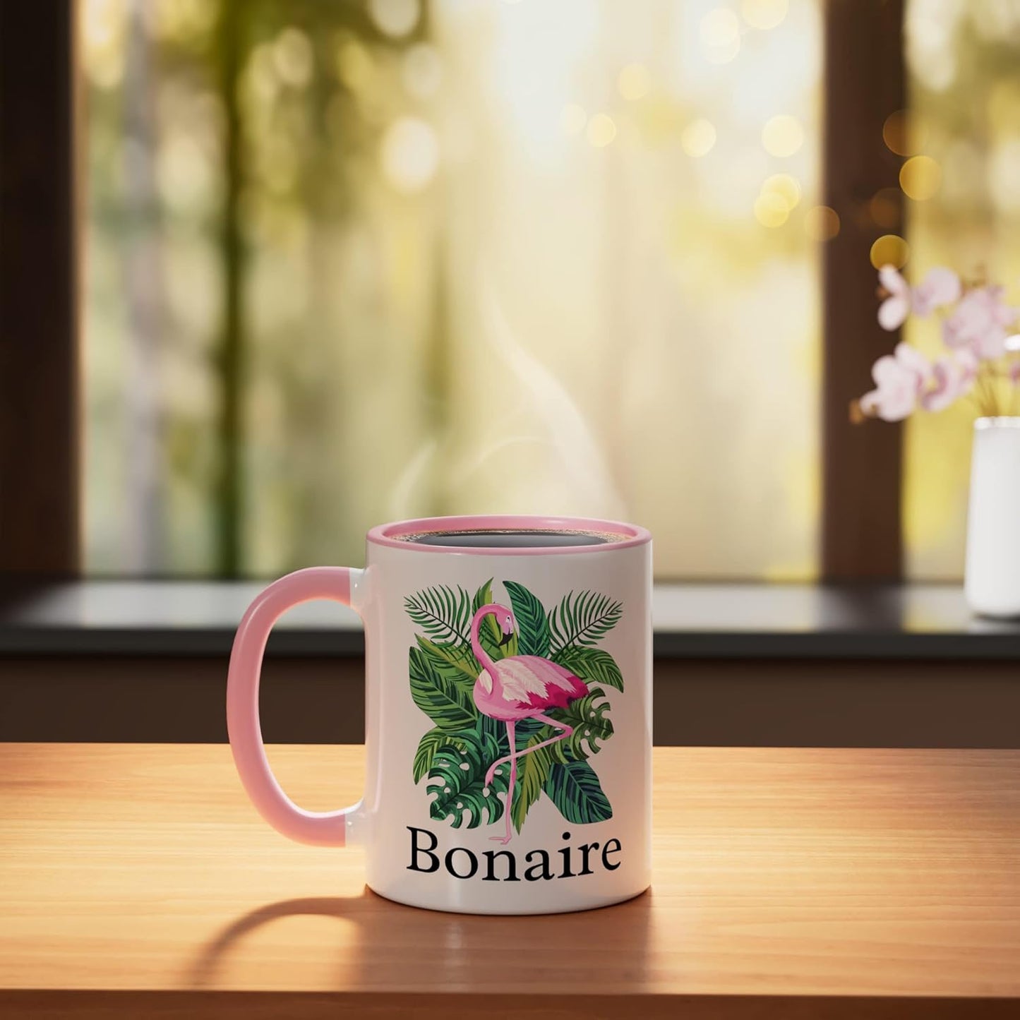 Taza cerámica Bonaire Souvenir rosa/blanca