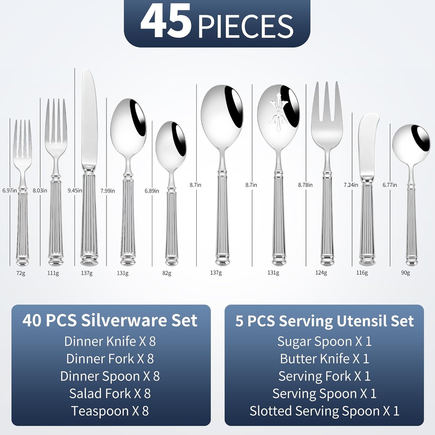 Set 45 Pzas Cubiertos Acero Inox Utens. Servir Extra Gruesos