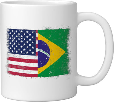Taza cerámica bandera Brasil EE.UU. para orgullo brasileño americano