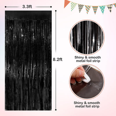 Cortinas flecos oropel negras 3.3x8.3pies paquete 2 fiesta