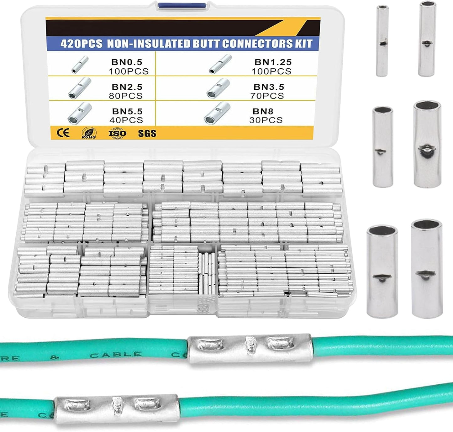 Kit conectores a tope sin aislamiento para cable AWG24-8