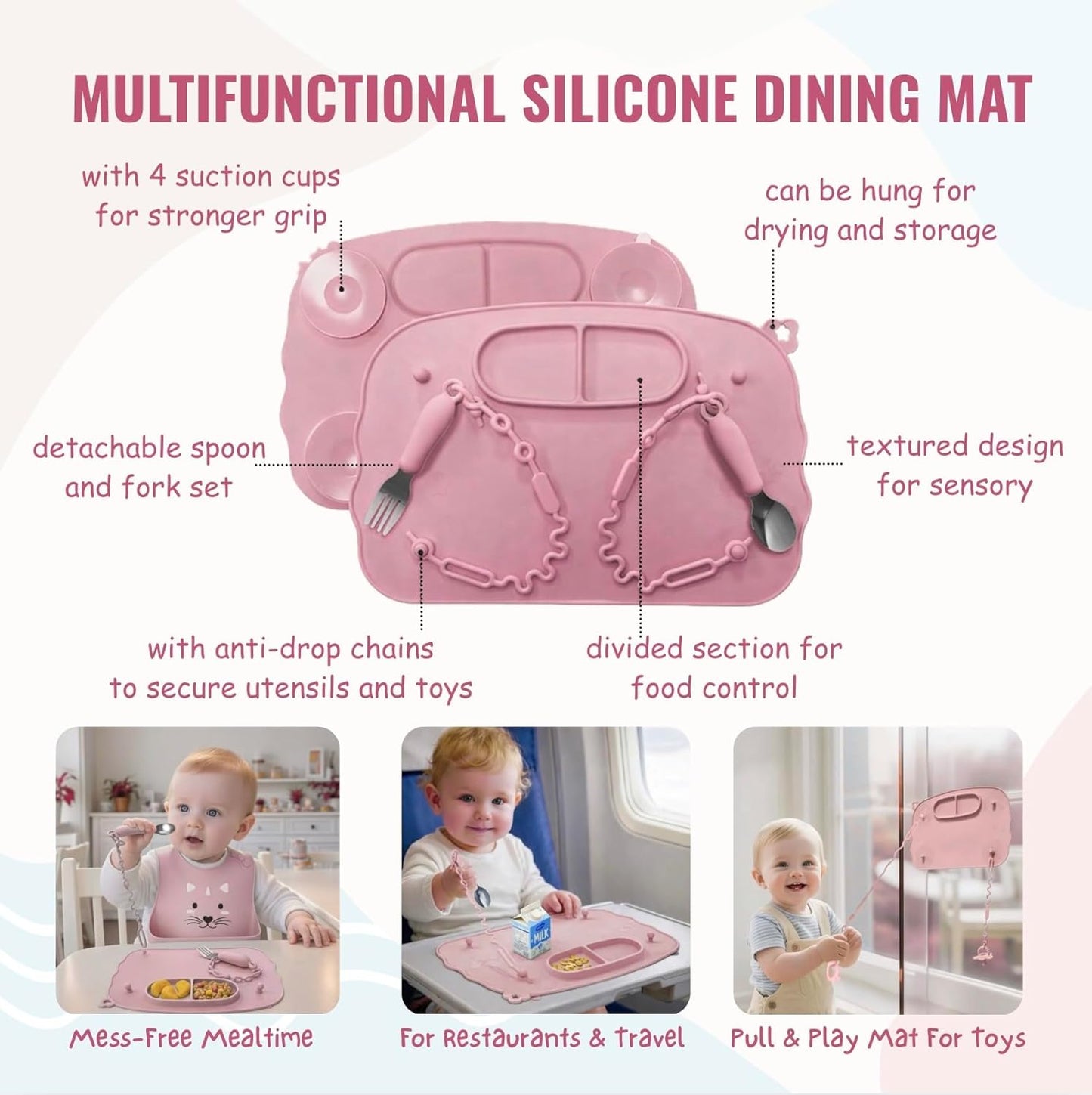Set 25 Pzas Silicona Alimentación Bebé Babero Taza Bolsas Rosa