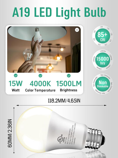 Pack 12 Bombillas LED A19 4000K E26