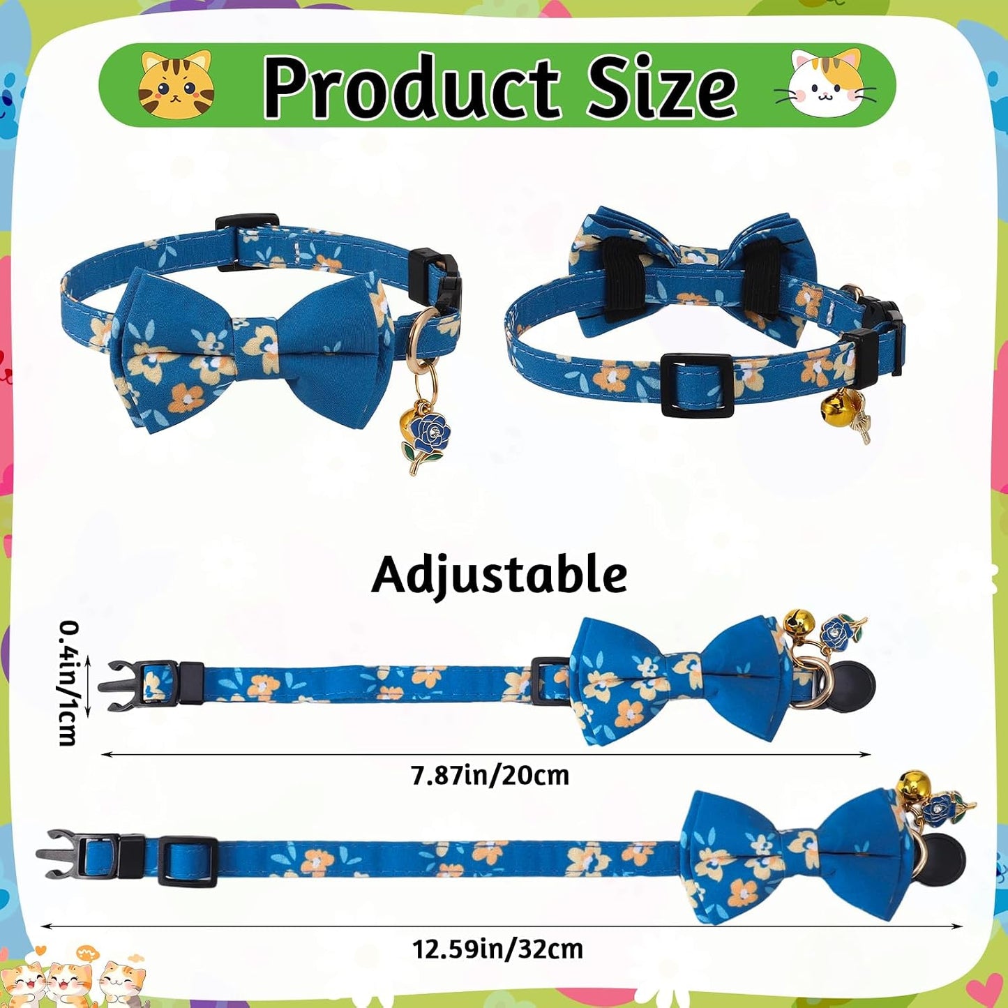 6 Collares Gato con Pajarita y Campana Ajustable