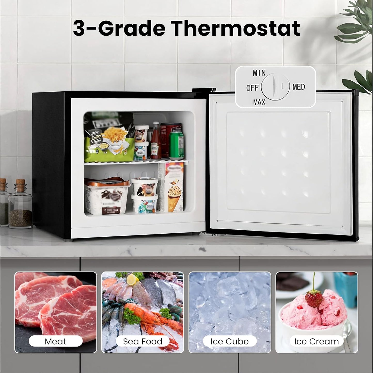 Congelador vertical 1.2ft3 negro 3 termostatos silencioso hogar