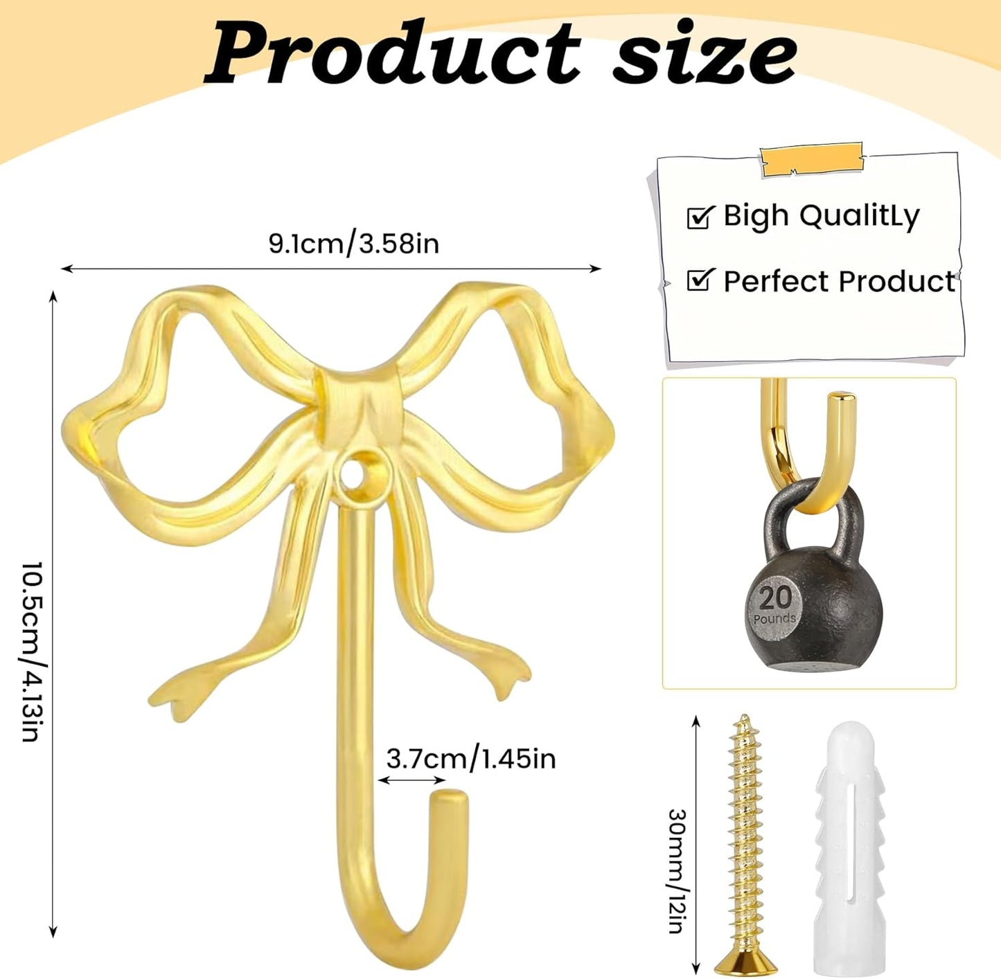 Gancho pared grande lazo dorado 2 ganchos metal resistente