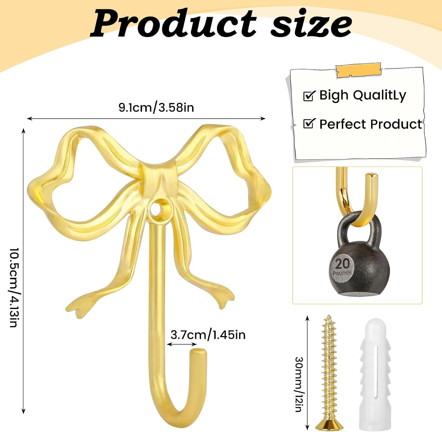 Gancho pared grande lazo dorado 4 ganchos metal resistente