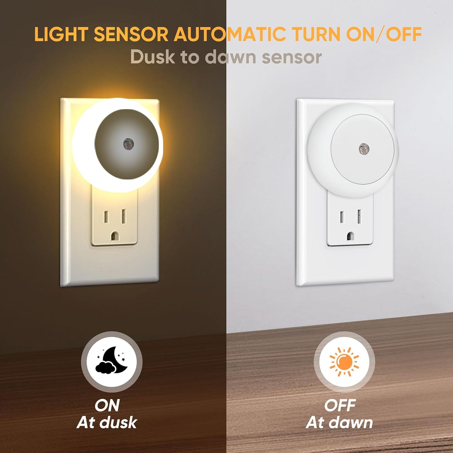 Luz Nocturna LED Sensor Automático Pared Pack 6 Blanco Cálido