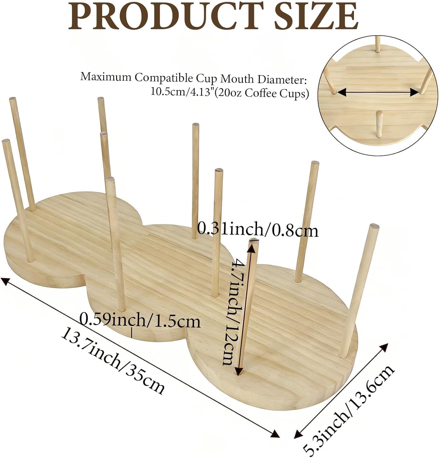 Organizador barra café madera 3 compartimentos soporte tazas