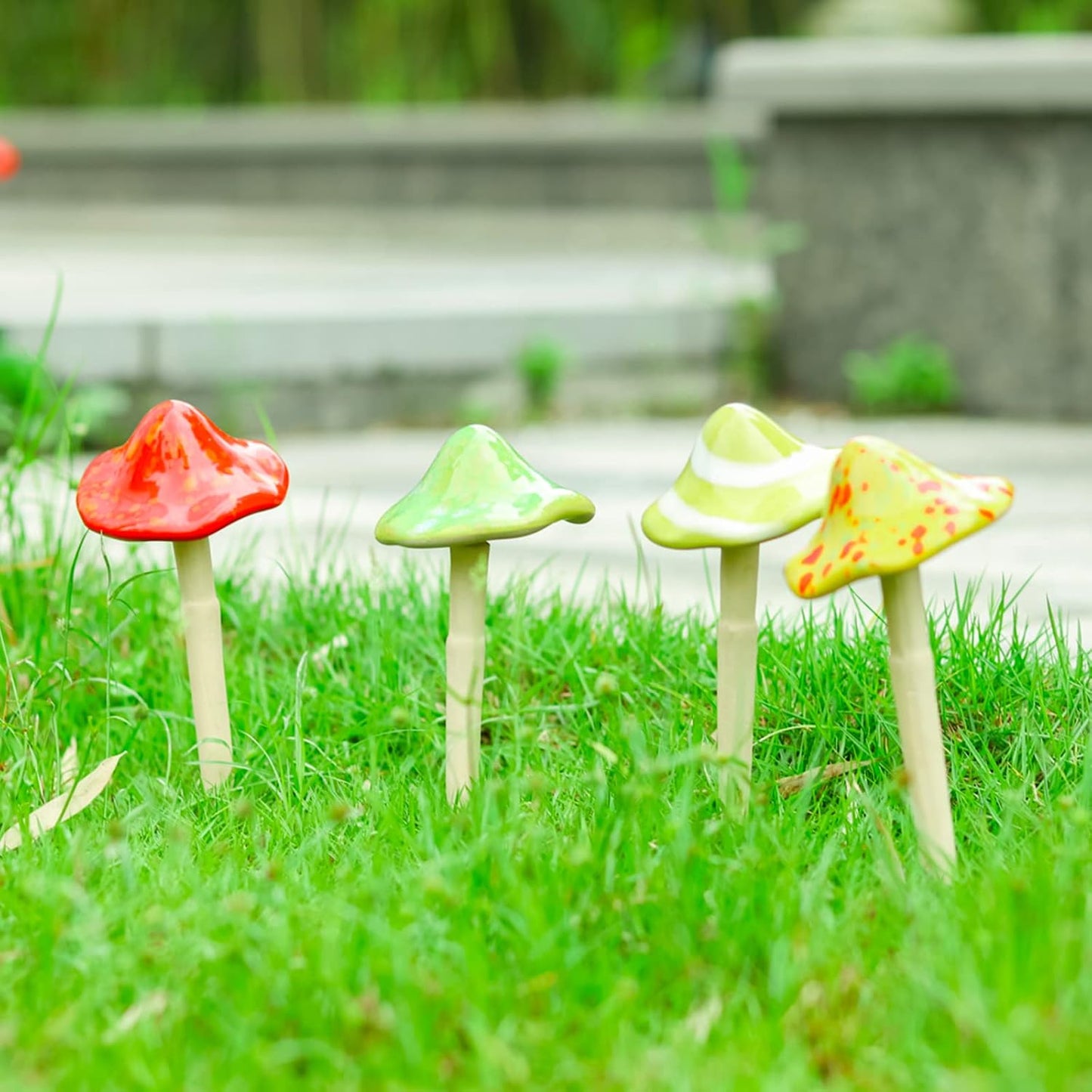 4 Pzas Hongos Cerámica Decoración Jardín