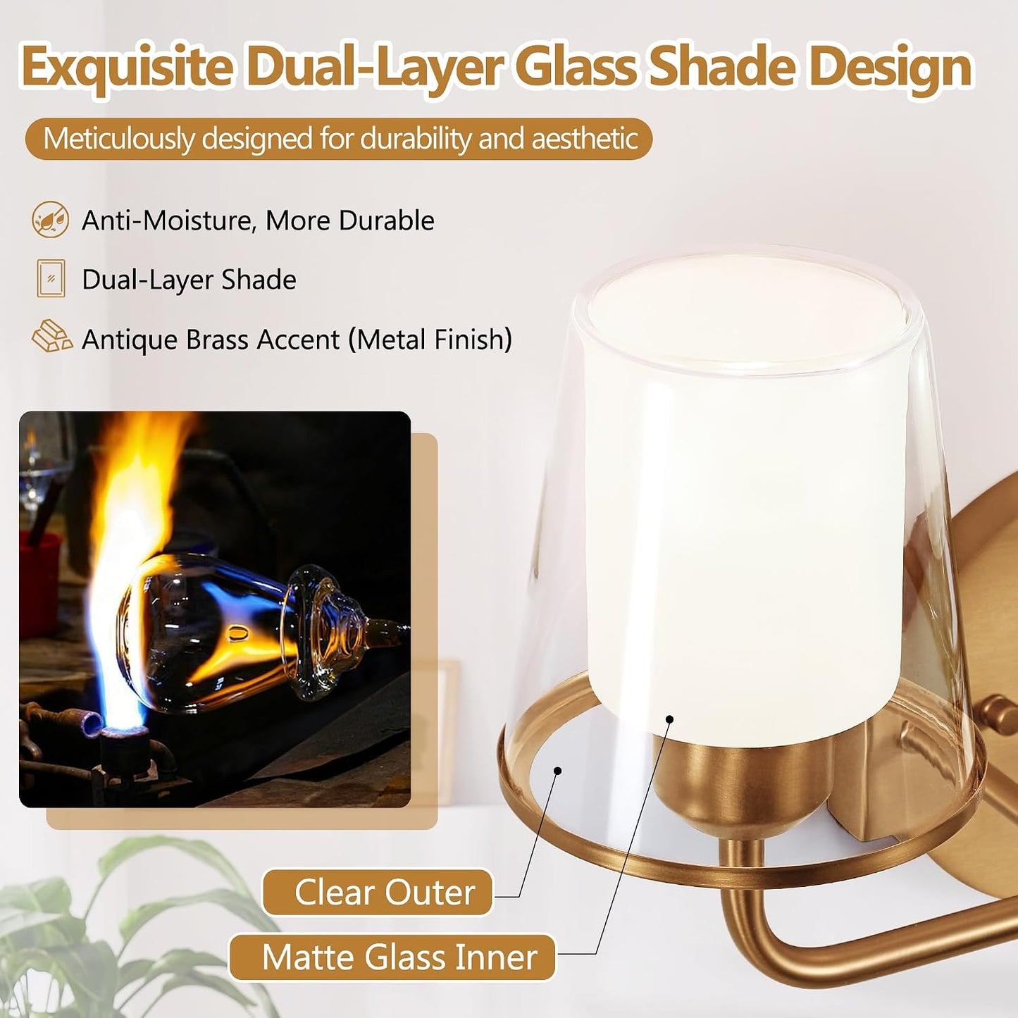 Lámpara baño 4 luces aplique vintage vidrio doble capa