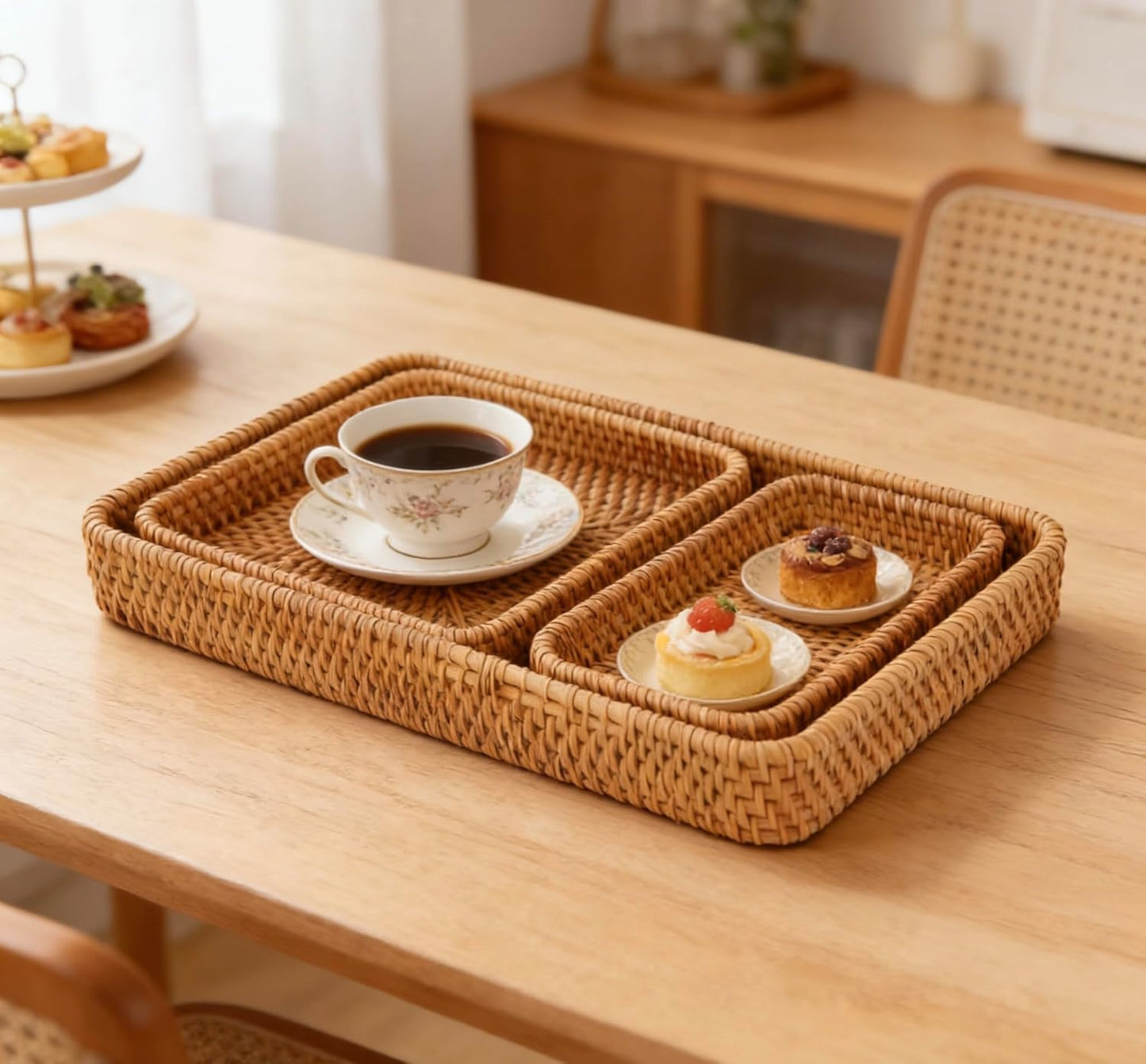 Bandeja servir rectangular con cubierta cajón wicker cocina