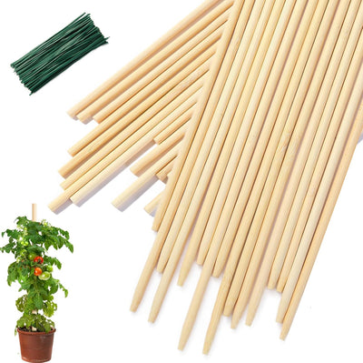 40 Pzas Estacas Bambú 18pulg Soporte Madera Jardinería