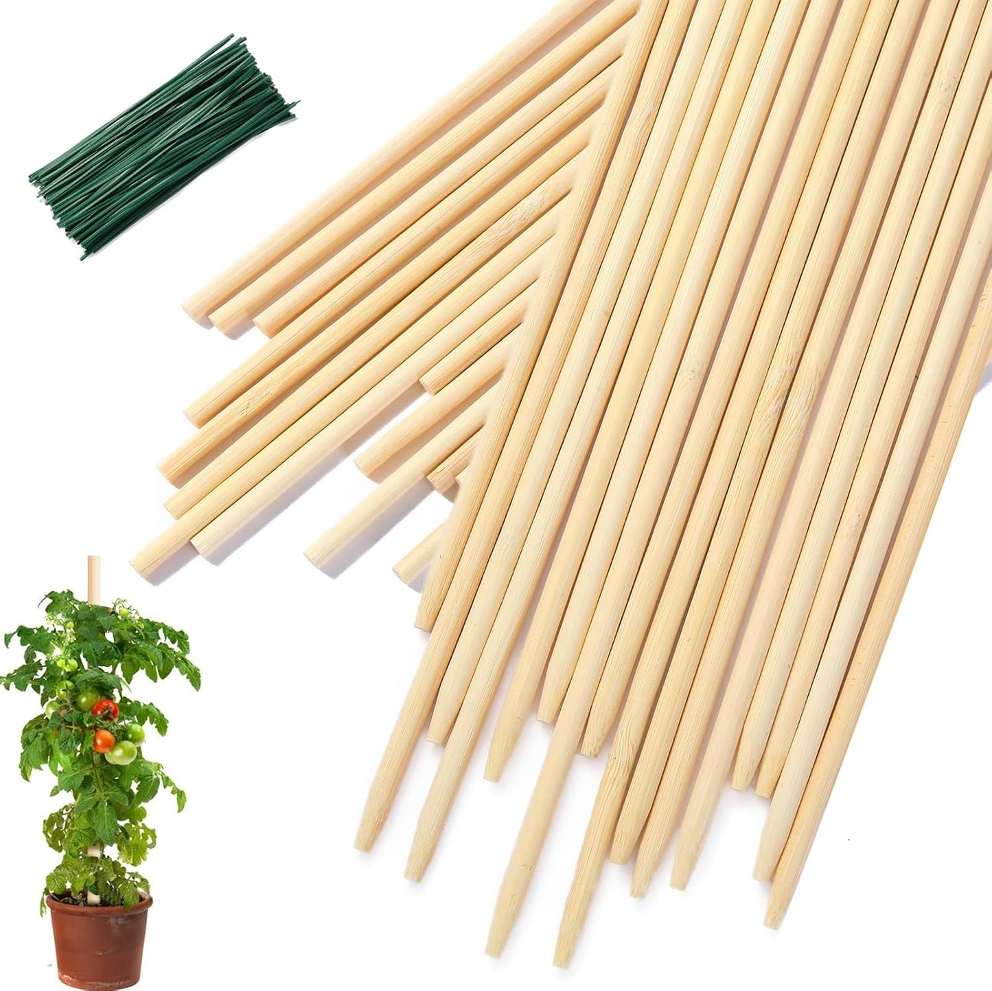120 Estacas Bambú 18pulg Soporte Madera Jardinería
