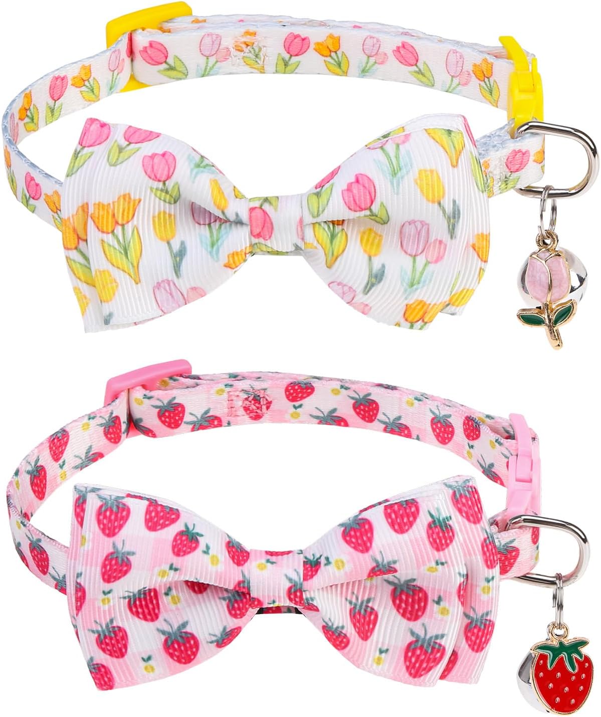 Collar gato con campana ajustable 2 pzas rosa tulipán