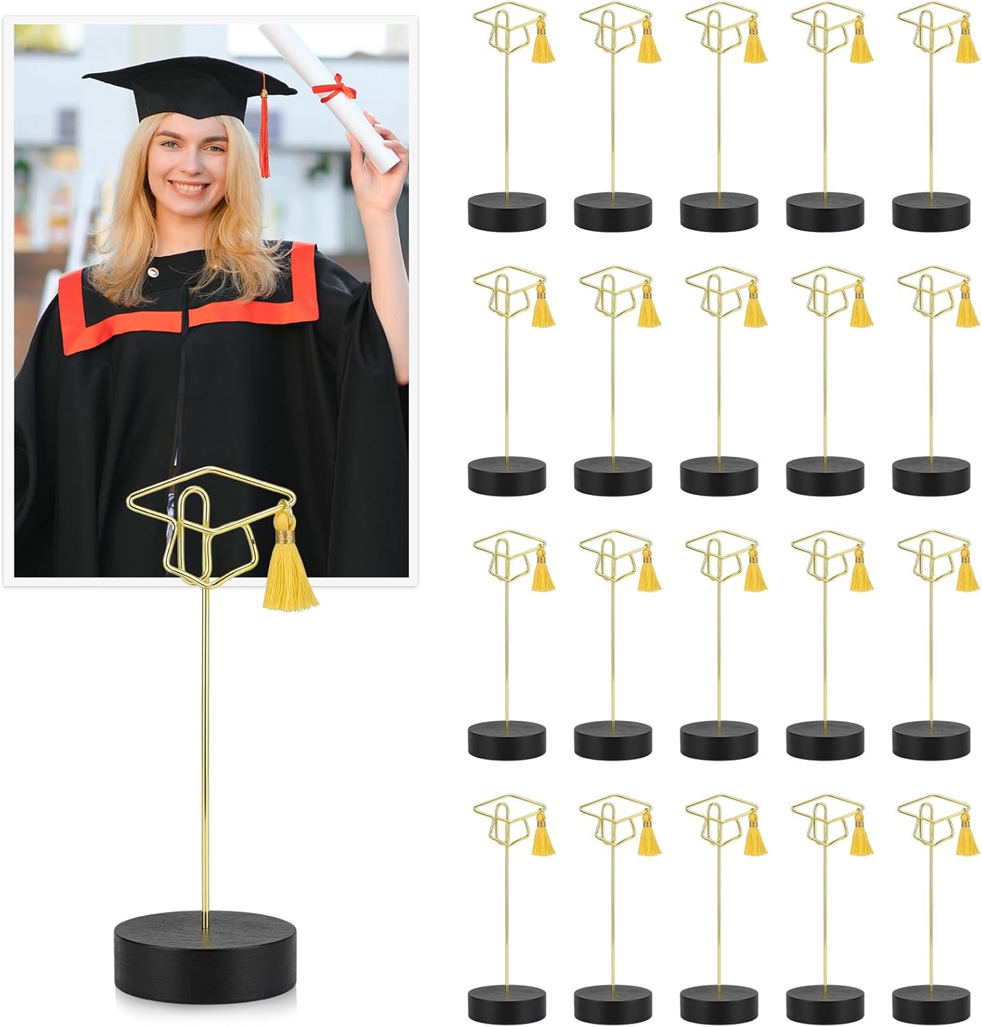 Tapa de graduación con borlas amarillas soporte grande de fotos 6" para centros de mesa 2026