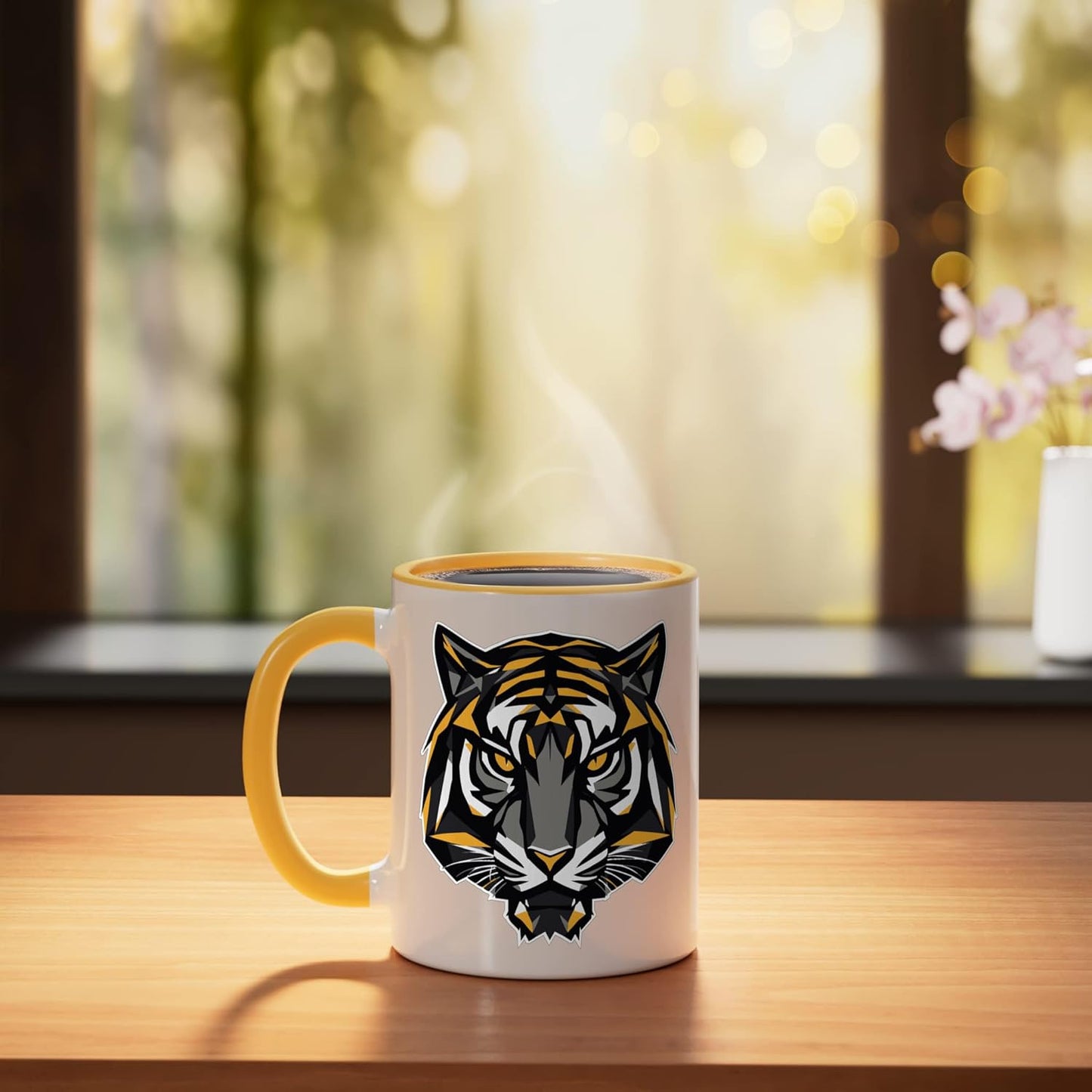 Taza Cerámica Geométrica Tigre Amarillo/Blanco