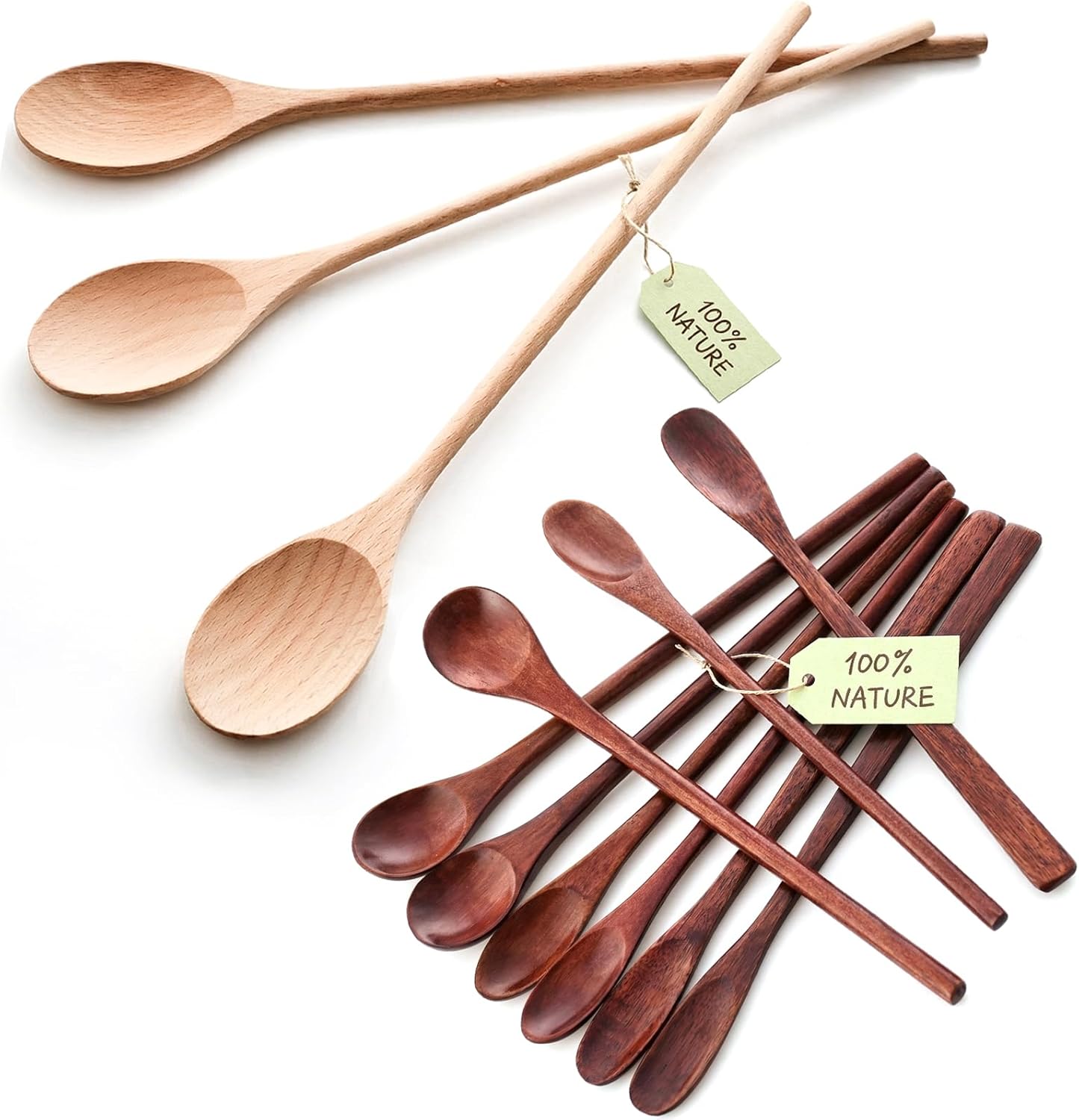 Juego de cucharas de madera natural 12 piezas para cocina y café
