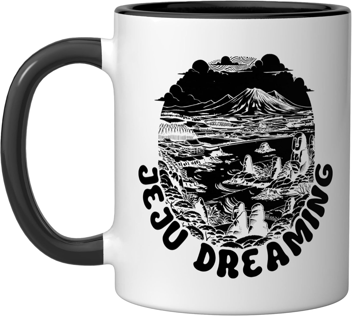 Taza Cerámica Corea Jeju Isla Sur Corea Negro/Blanco