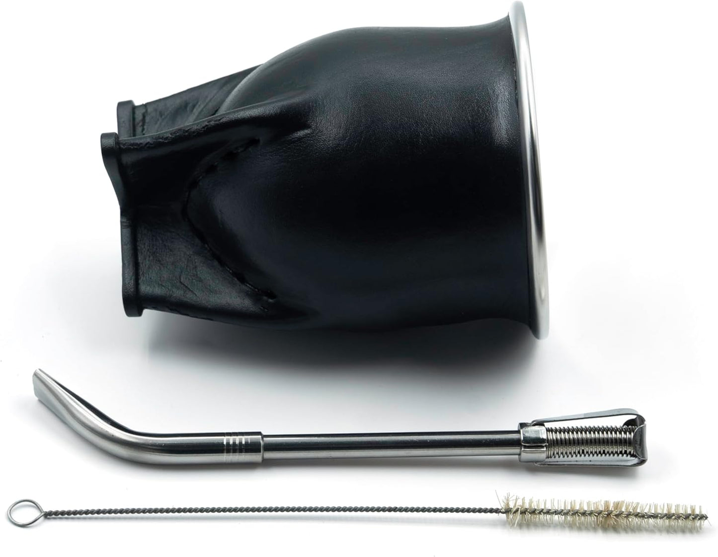 Copa Mate Inoxidable con Paja y Cuero Negro