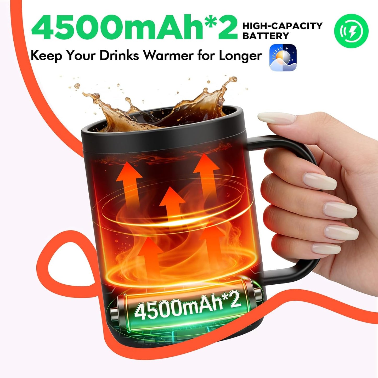 Taza calentadora recargable con LED para café té