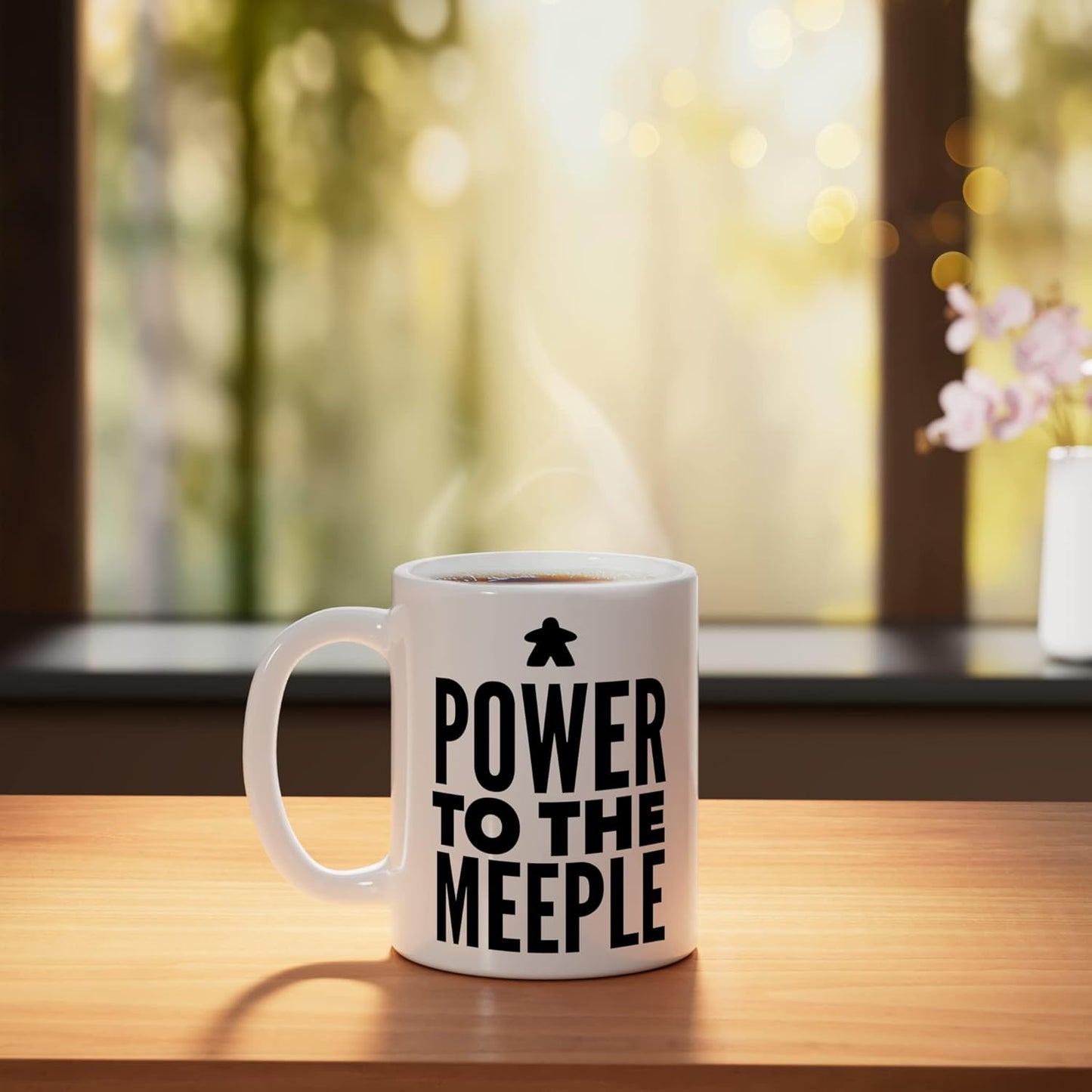 Taza cerámica blanca Funny Board Game Pun Power to the Meeple