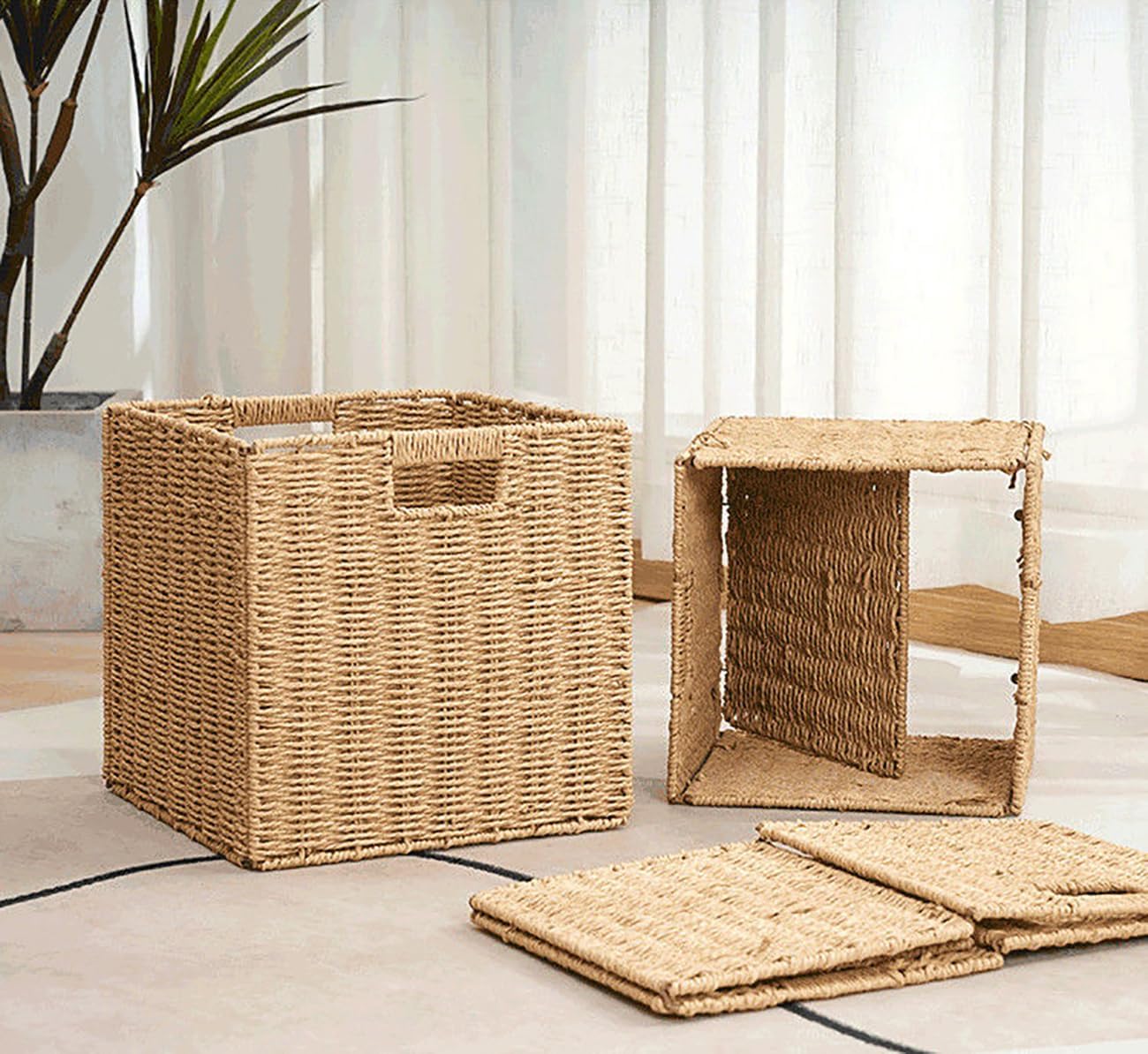 Cesta mimbre plegable para baño y dormitorio
