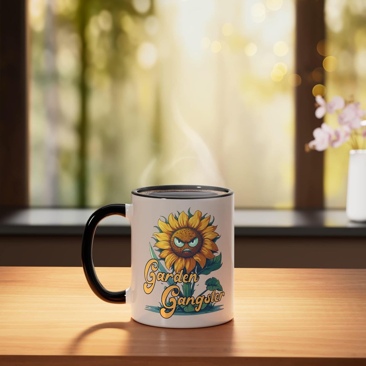 Taza Cerámica Jardín Negro Blanco Monstruo Girasol