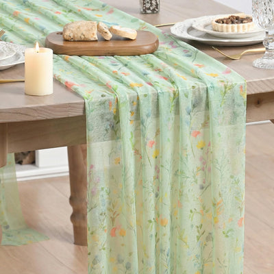 Camino mesa gasa verde bohemio 120pulg 10ft para cocina comedor