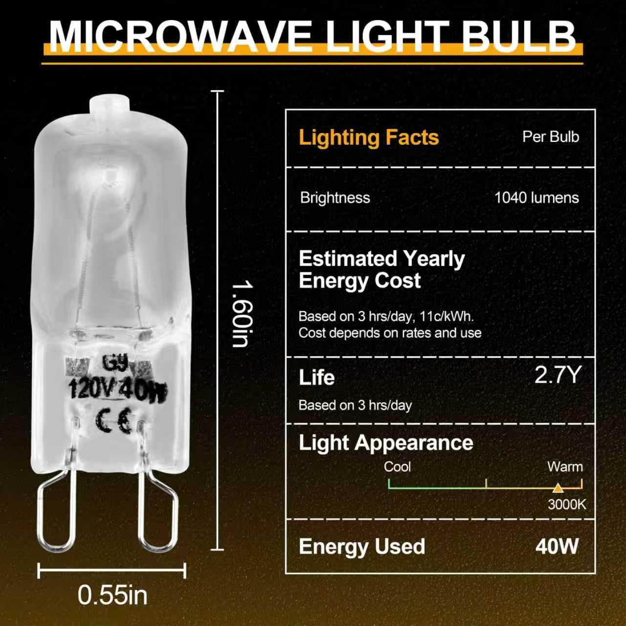 Bombilla G9 120V 40W halógena para campana Whirlpool 5 pzas